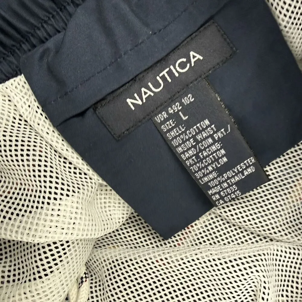 NEW Nautica Swim Trunk Shorts Men Large Navy Blue Sail Boats Liner Beach